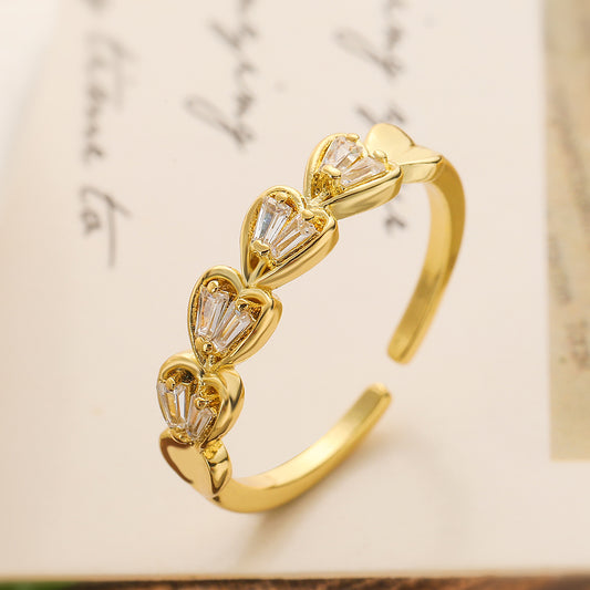 Anillo Minimalista Geométrico de Cobre Chapado en Oro de 18K con Forma de Corazón y Circonitas Microengastadas para Mujer