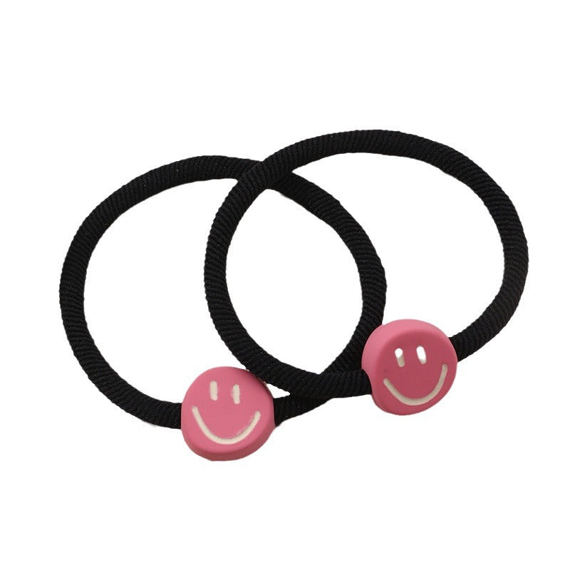 Cartoon Style Pink Smiley Heart and Floral Hair Tie for Kids with High Elasticity Fabric