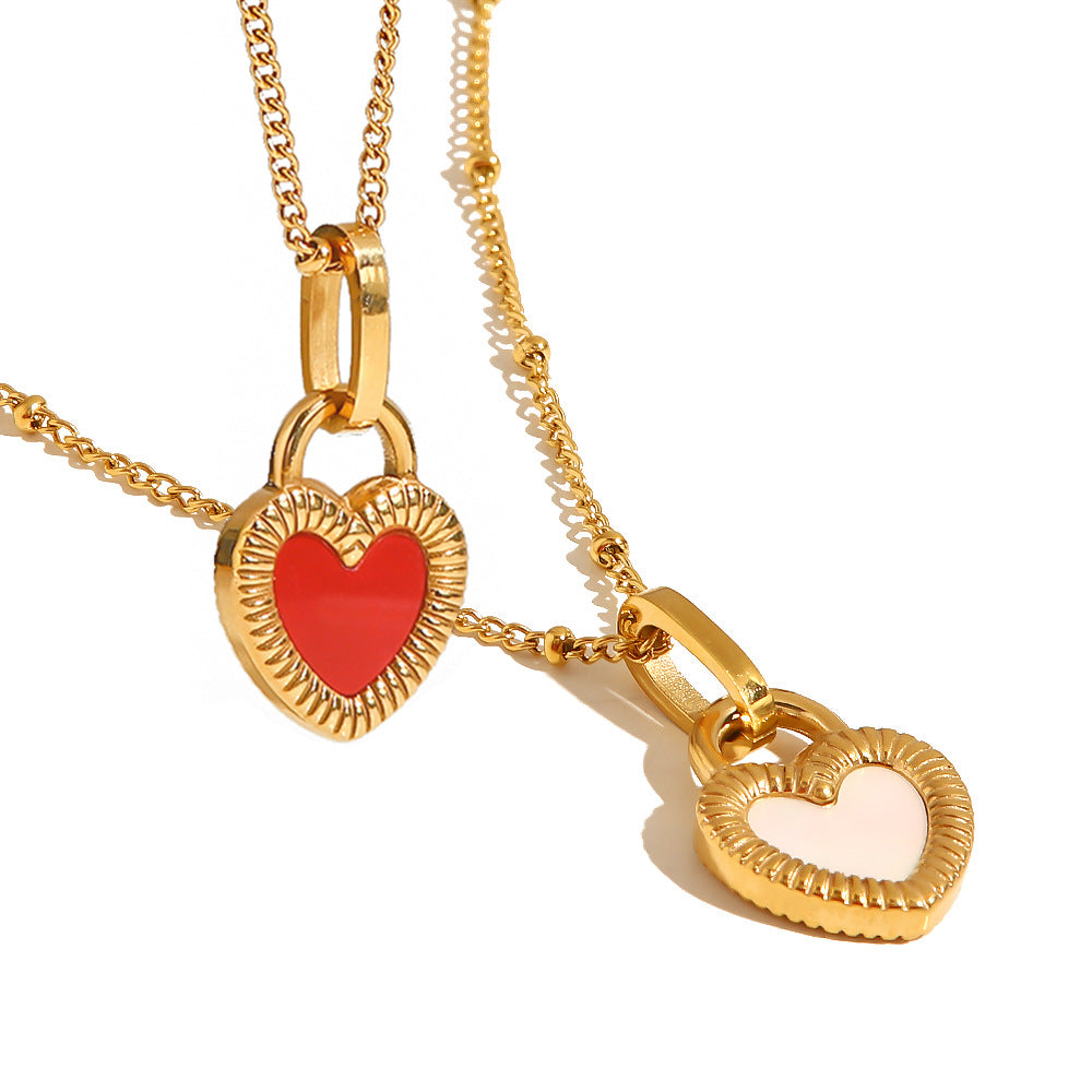 Retro Minimalist Double-Sided Heart Pendant Necklace for Women Stainless Steel with Plated Finish