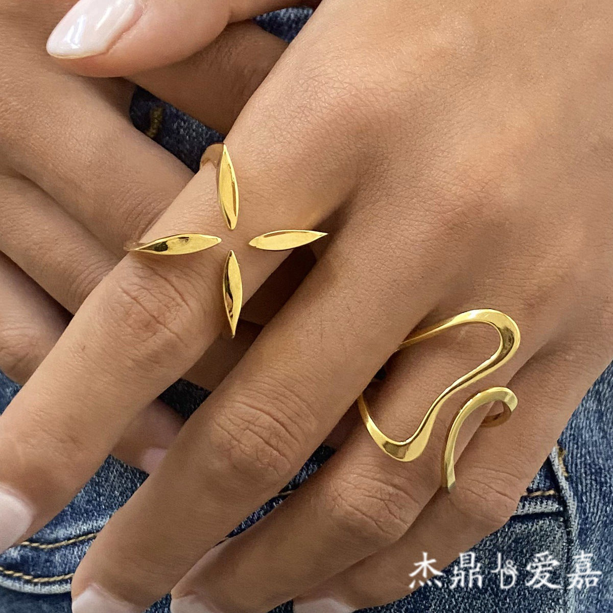 Geometric Plated Stainless Steel Ring for Women