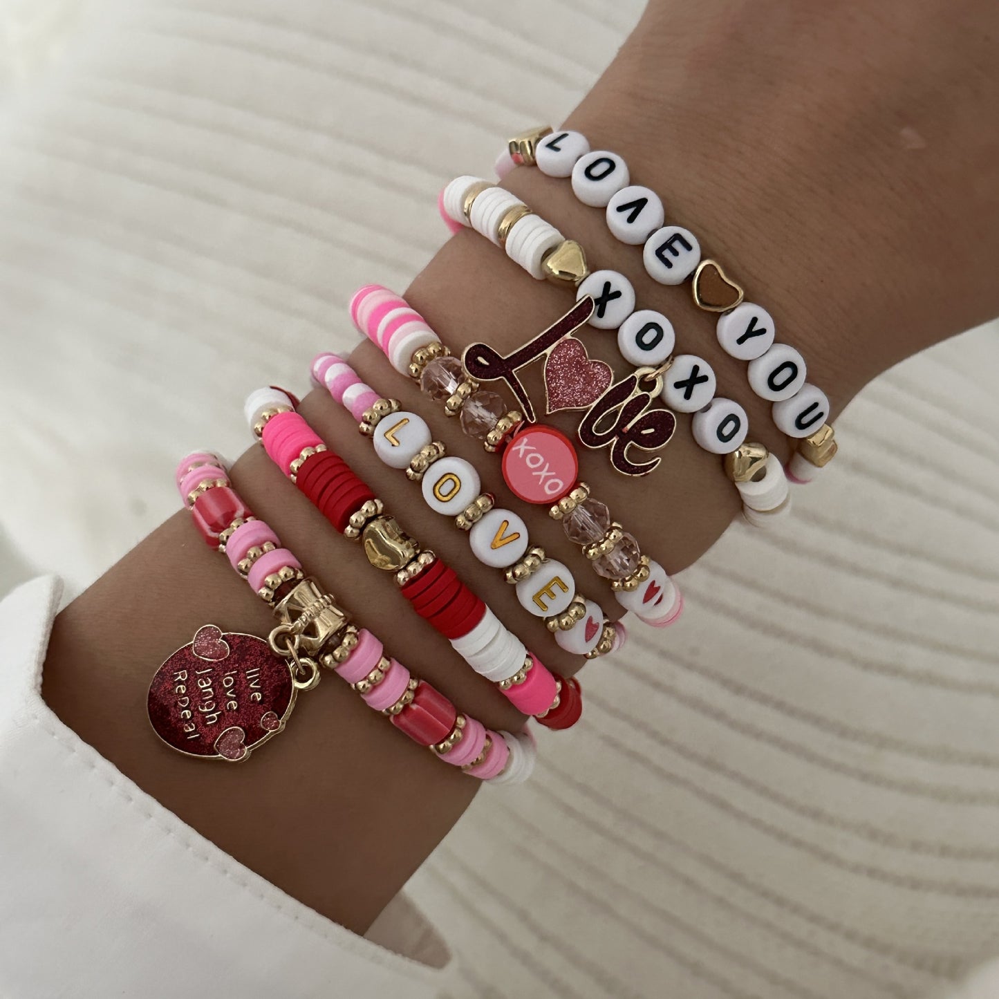Pink XO Resin Heart Geometric Bracelet