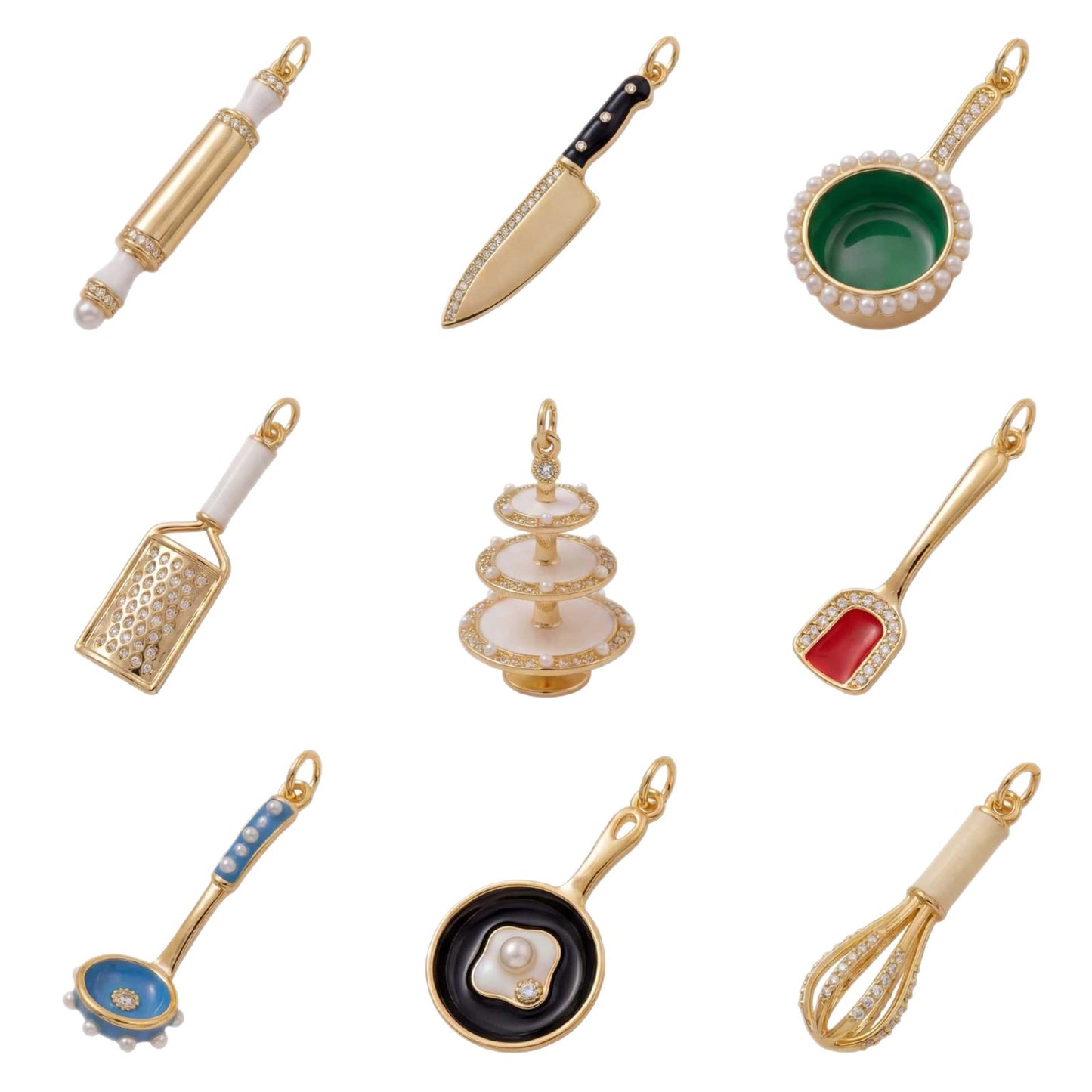 Vintage 18K Gold Plated Brass Drip Oil Kitchenware Charm Bar Pendant for Women