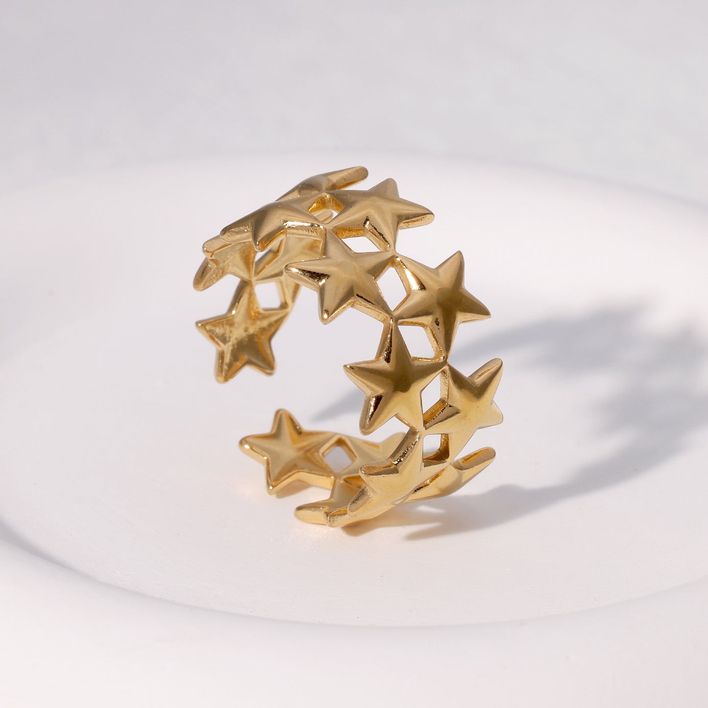 Anillo abierto vintage minimalista de acero inoxidable chapado en oro de 18 quilates con diseño de corazón, floral, geométrico y estrella para mujer