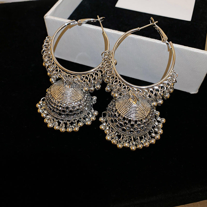 Pendientes Geométricos de Estilo Étnico con Incrustaciones de Pedrería y Acabado Chapado para Mujer