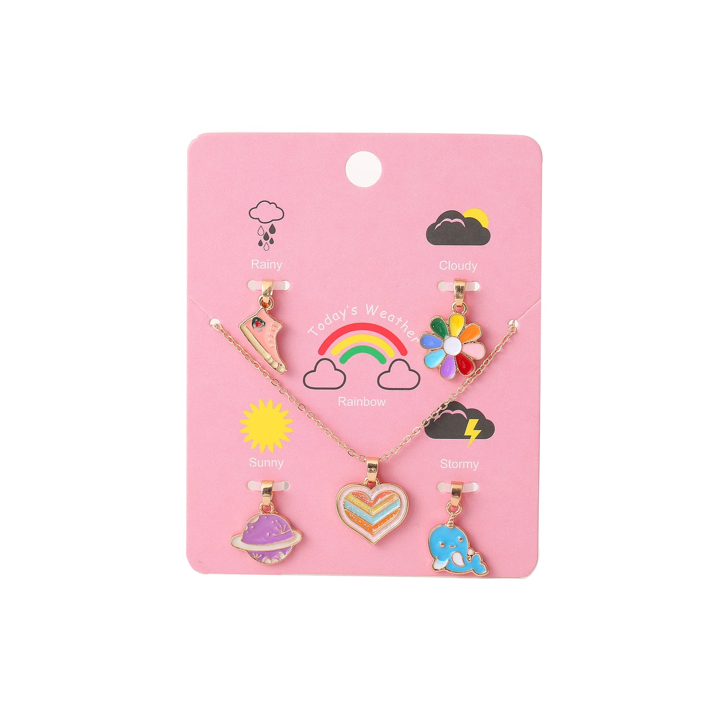 Cartoon Unicorn Pendant Necklace Set for Girls with Ice Cream Cake and Rainbow Design, Enamel Alloy Choker Chain for Kids Ages 3-10