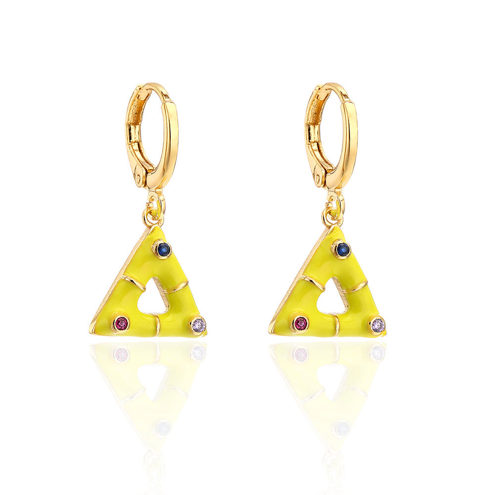 Geometric Triangle Pendant Earrings for Women in Copper with 18K Gold Plating and Enamel Finish