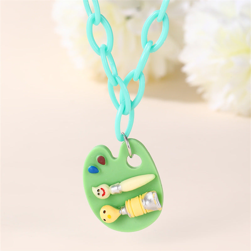 Minimalist Bowknot Acrylic Pendant Necklace for Girls with Enamel Finish and Beaded Chain