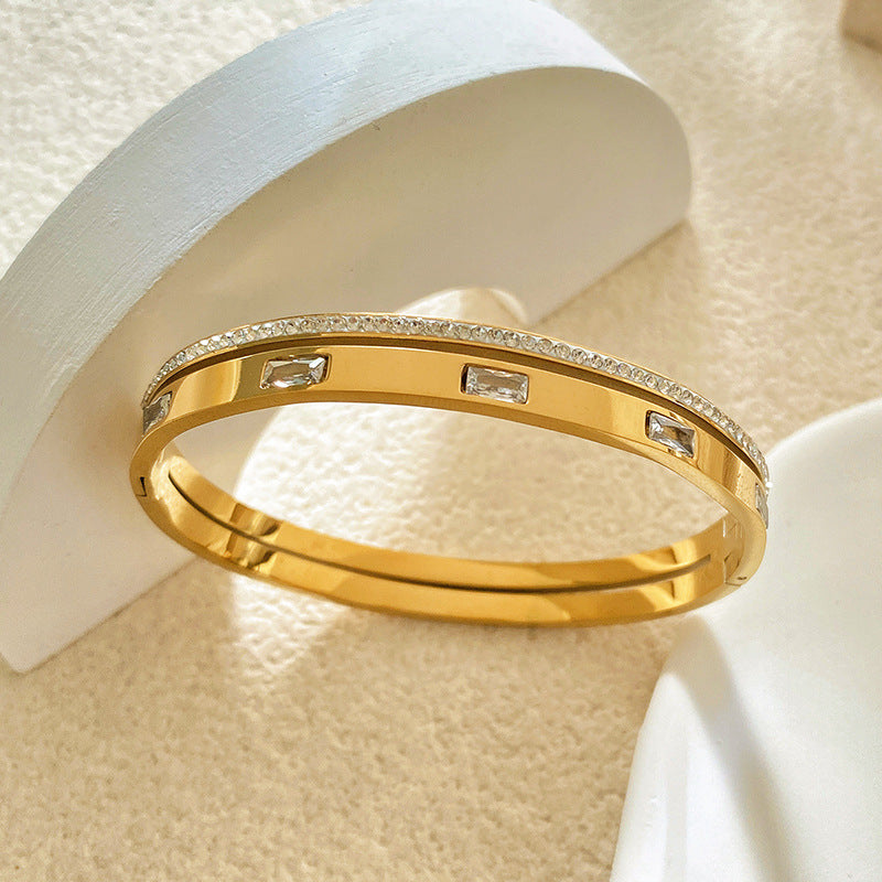 Minimalist Luxury Geometric Titanium Steel Plated Cubic Zirconia Bracelet