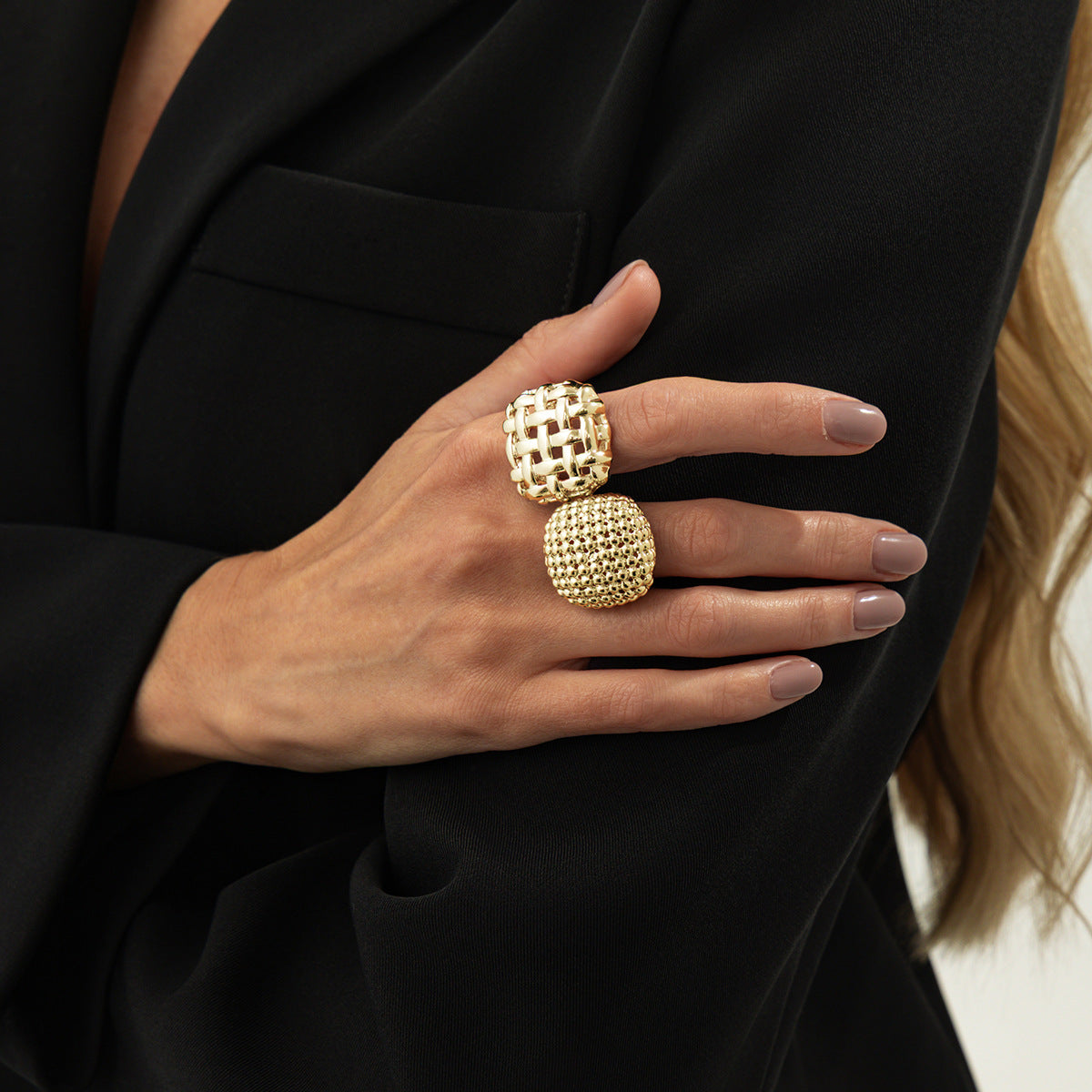 Luxury Elegant Geometric Round Plated Alloy Ring Set for Women