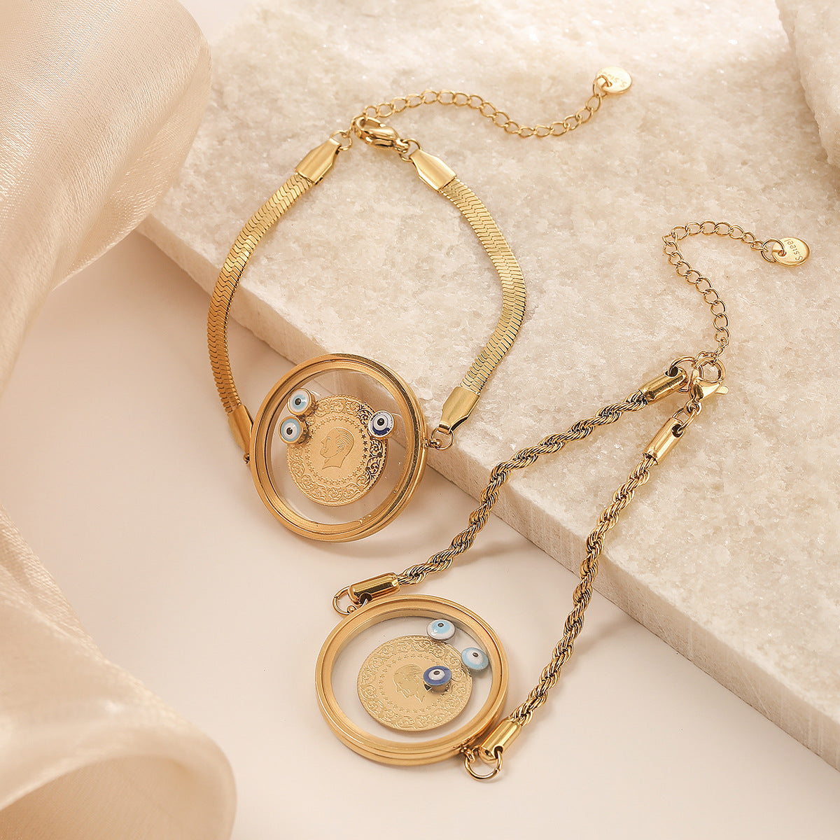 Minimalist Geometric Stainless Steel Bracelet for Women with 18K Gold Plating and Irregular Disc Design