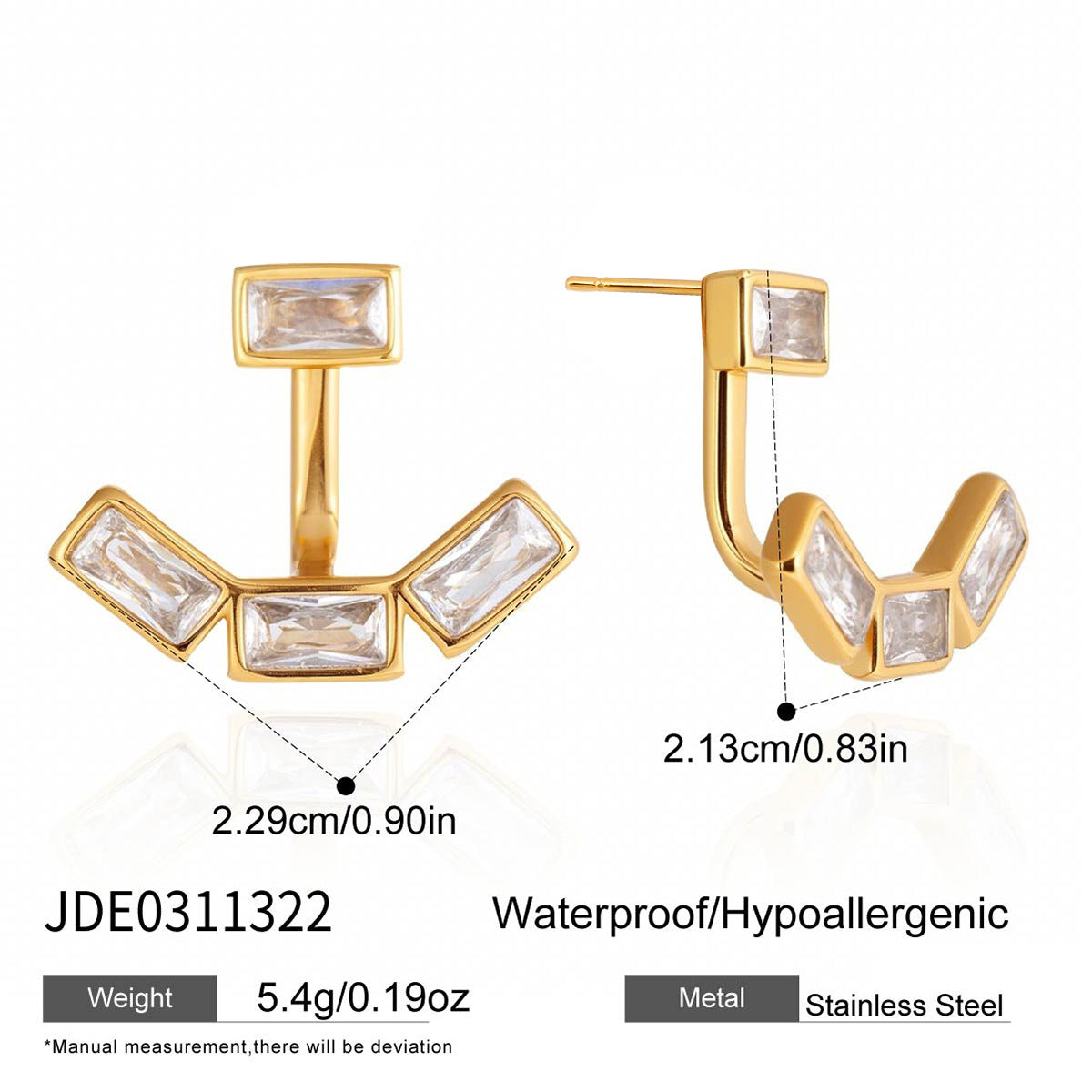 Minimalist Elegant Geometric Stainless Steel PVD Cubic Zirconia Earrings for Women