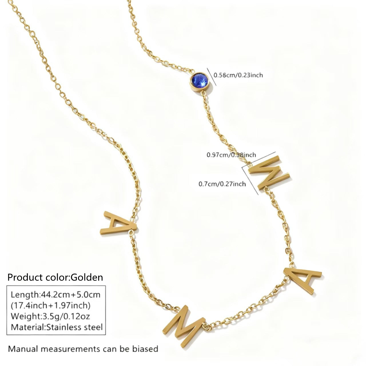 Elegant 18K Gold Plated Stainless Steel Letter Cubic Zirconia Necklace for Women