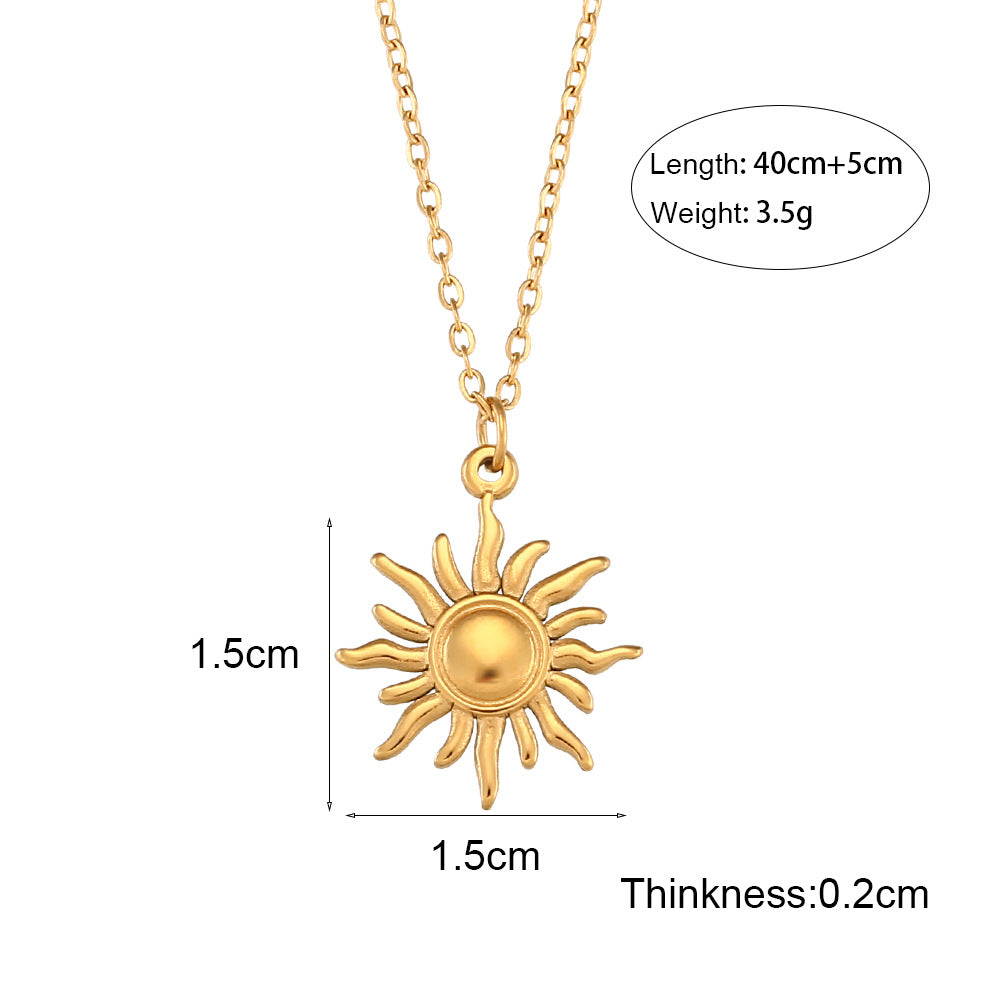 Collana con ciondolo alla moda Sole Luna Stella geometrico da donna in acciaio al titanio con finitura placcata su catena a O
