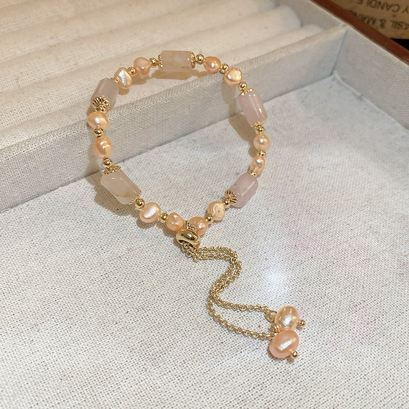 Vintage Luxury Geometric Cubic Zirconia Inlaid Pearl Bracelet for Women