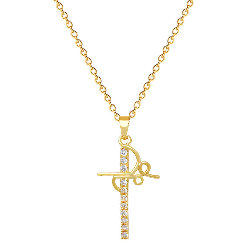 Sweet Minimalist Geometric Cross Rhinestone Pendant Titanium Steel Necklace for Unisex