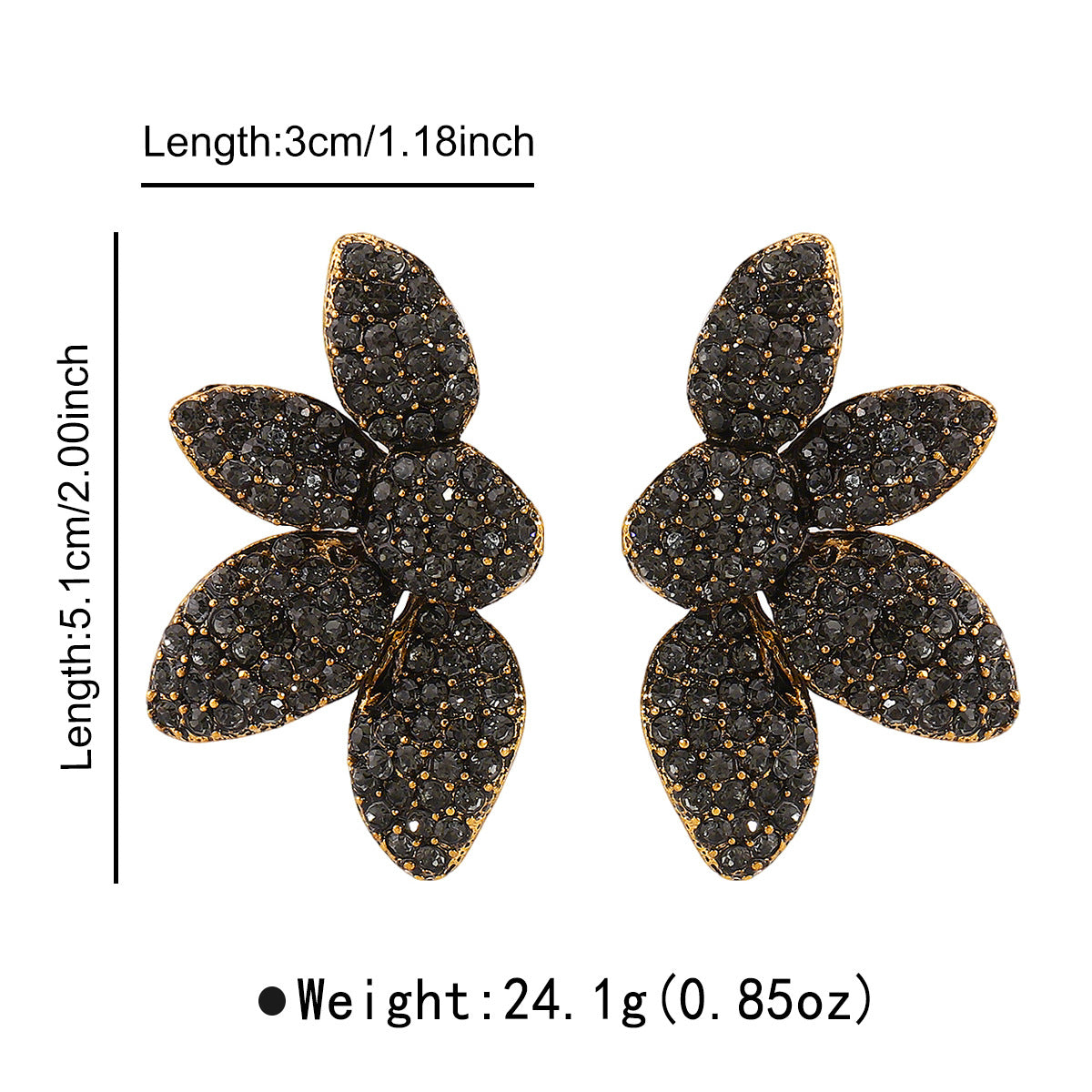 Minimalist Floral Zinc Alloy Stud Earrings for Women with Rhinestone Inlay and Resin Posts