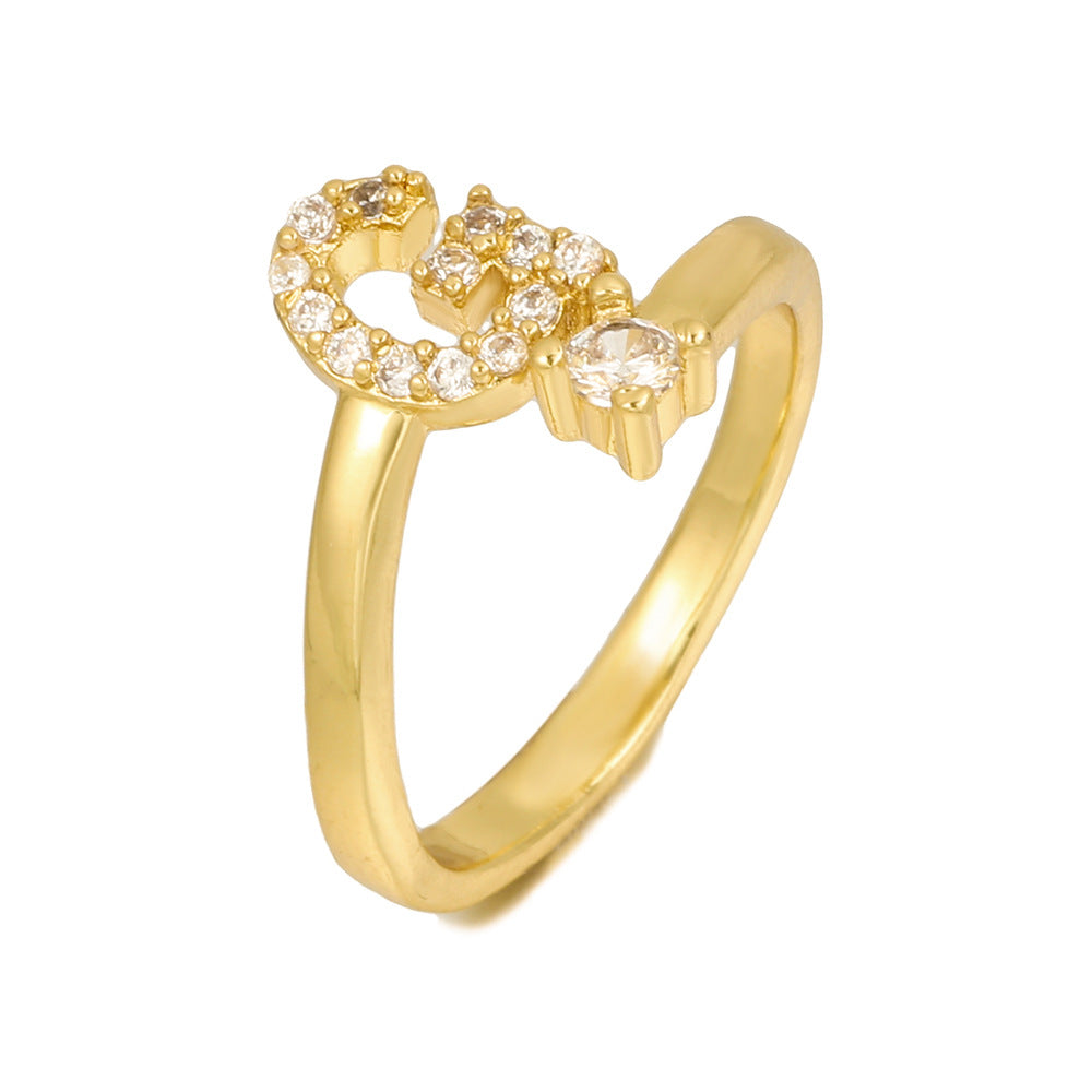 Adjustable Letter Ring Brass Plated with Cubic Zirconia for Women and Men