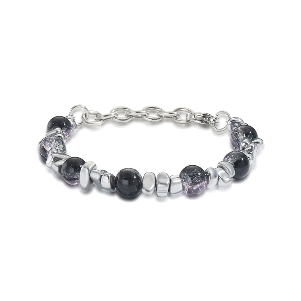Hip-hop Streetwear Geometric Titanium Steel Stainless Steel Double Layer Cracked Bead Bracelet for Men and Women