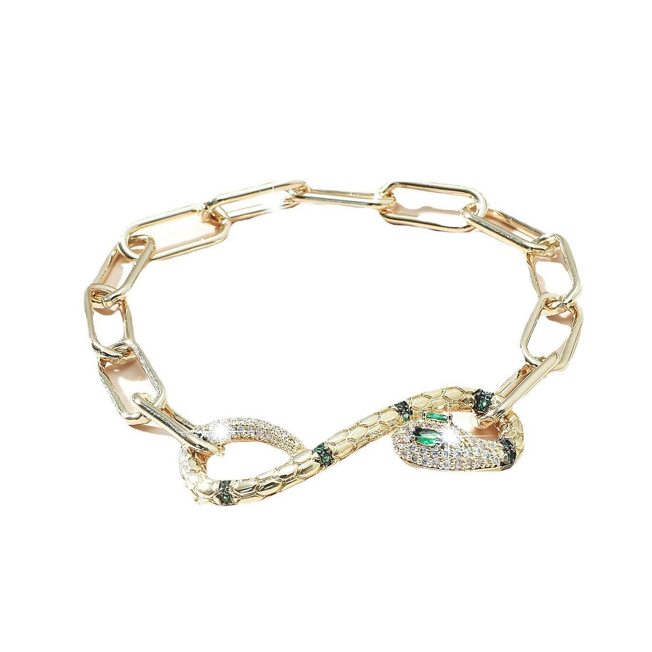 Bracciale personalizzato a forma di serpente in lega da donna con intarsio di strass e placcatura in oro 18 carati