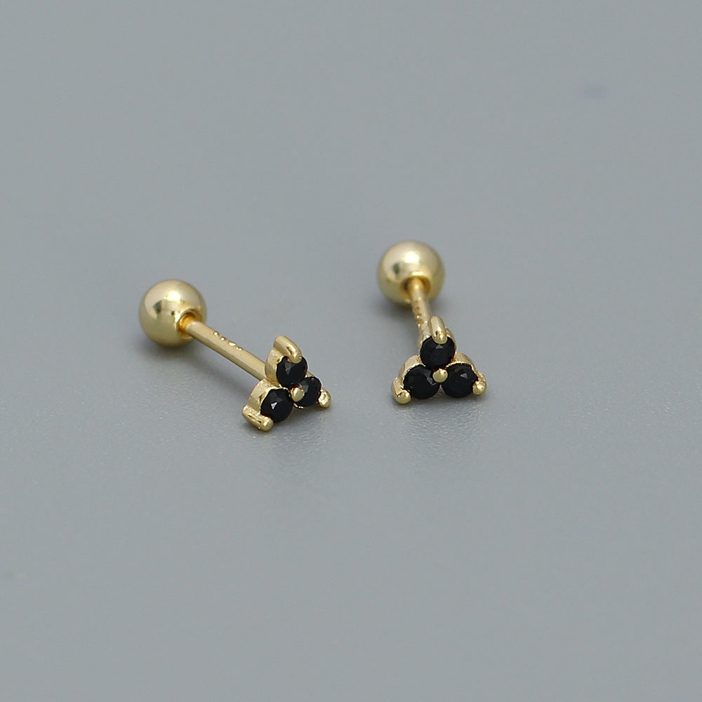 Minimalist Clover-Shaped 925 Sterling Silver Threader Ear Cuffs with Geometric Dot Pattern