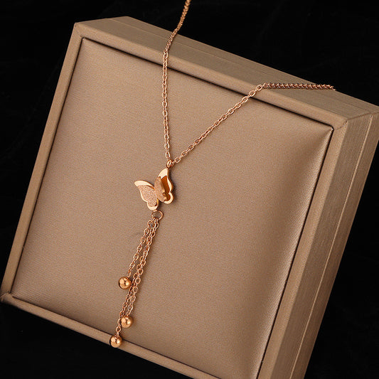 Minimalist Butterfly Pendant Necklace in Titanium Steel with Plated Finish for Women