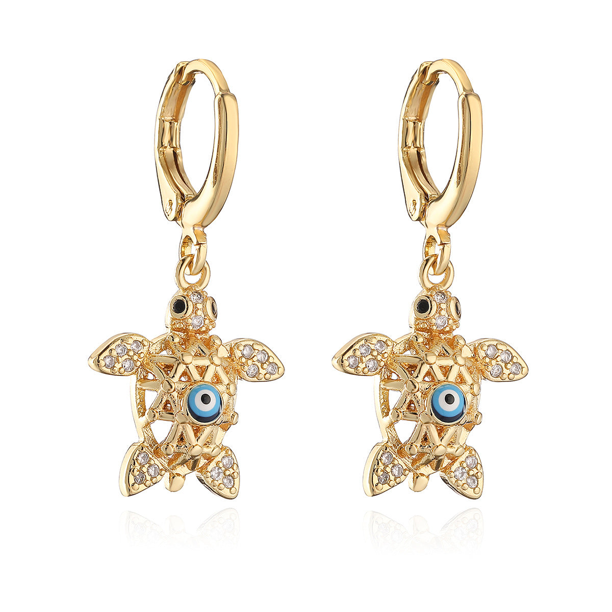 Minimalist Bee and Turtle Shape Copper Earrings with Gold Plating and Enamel Eye Detail for Women