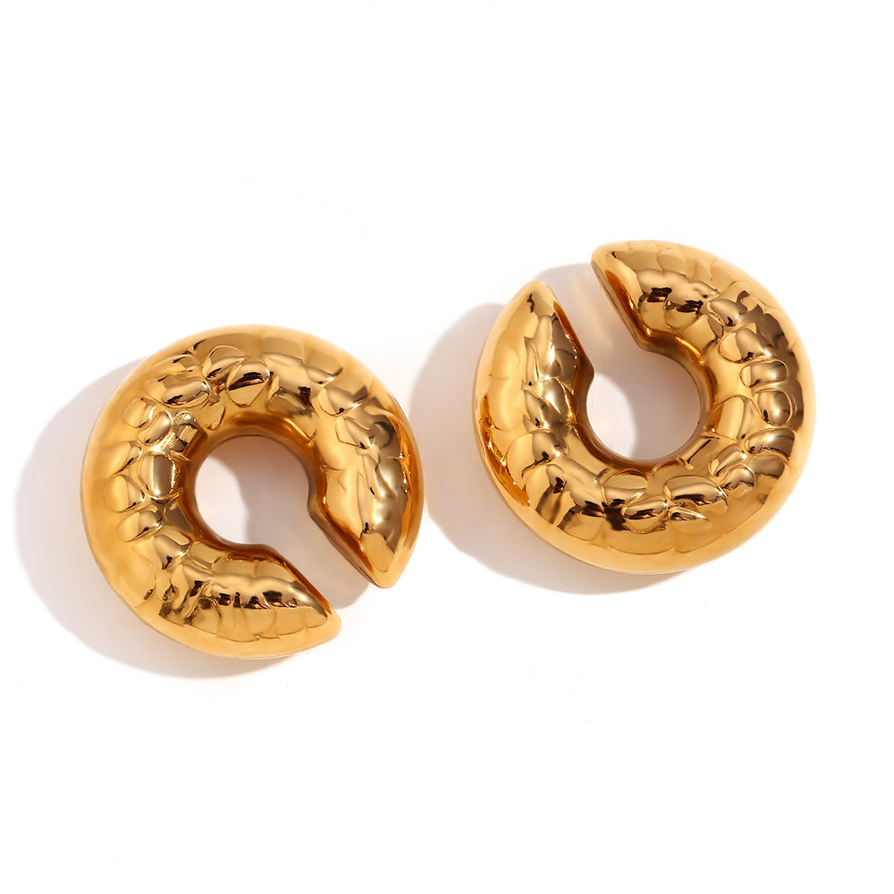 Orecchini a Clip da Donna Minimalisti in Acciaio Inossidabile Geometrici Placcati Oro 18K con Texture a Pelle di Serpente