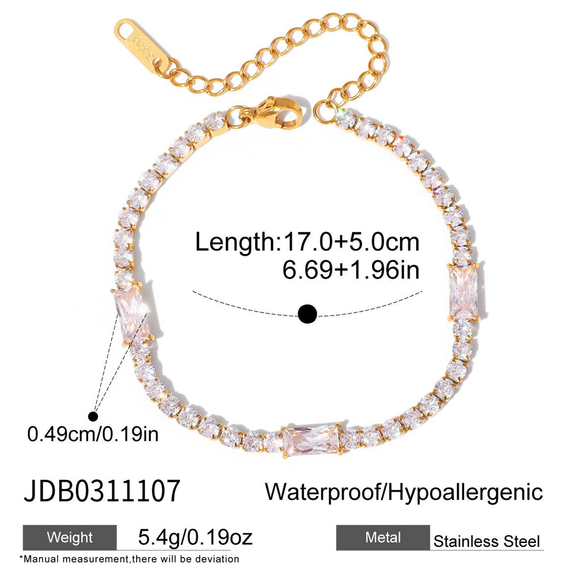 Elegant Geometric Heart Stainless Steel Plated Cubic Zirconia Bracelet for Women