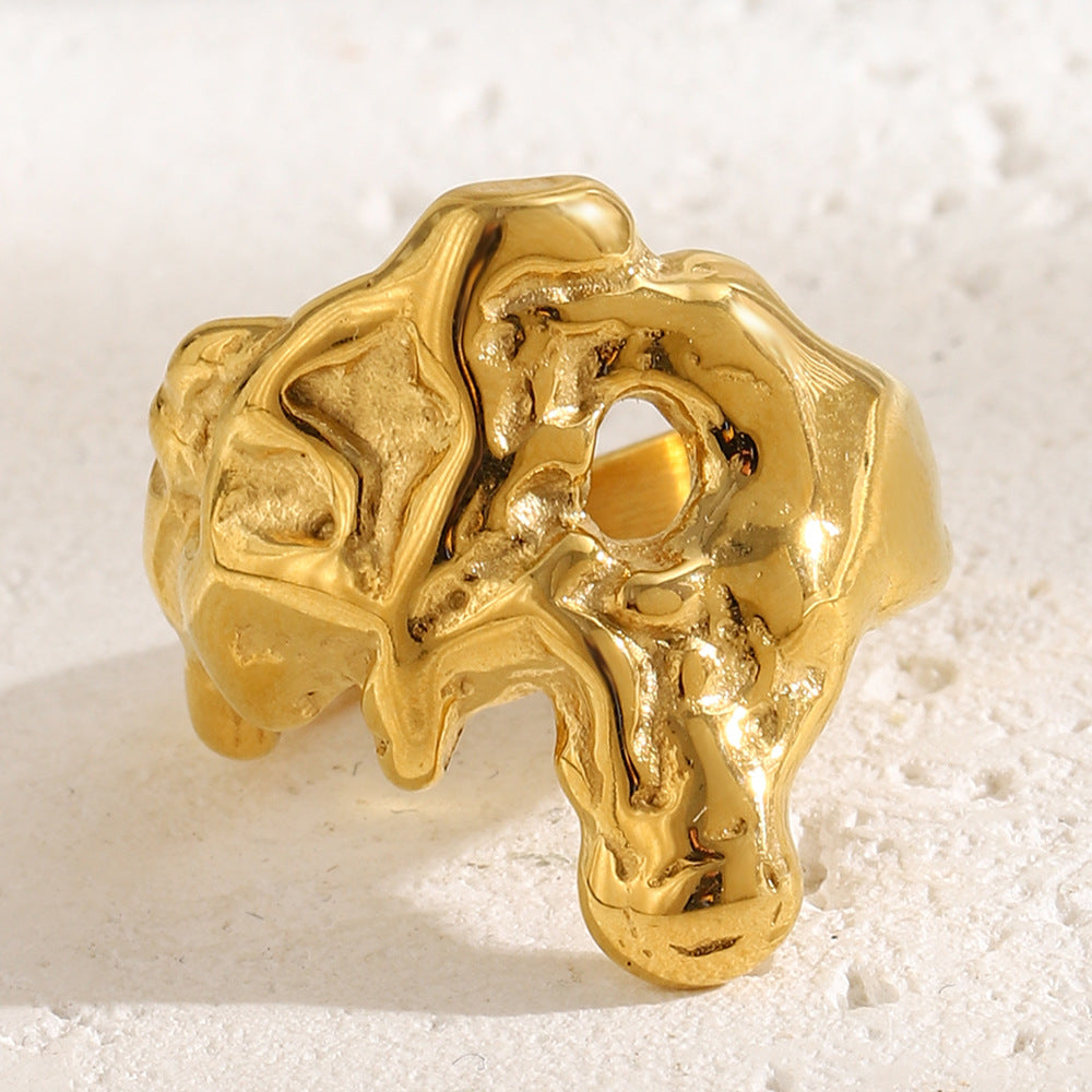 Anello da donna in acciaio inossidabile placcato oro 18K geometrico vintage