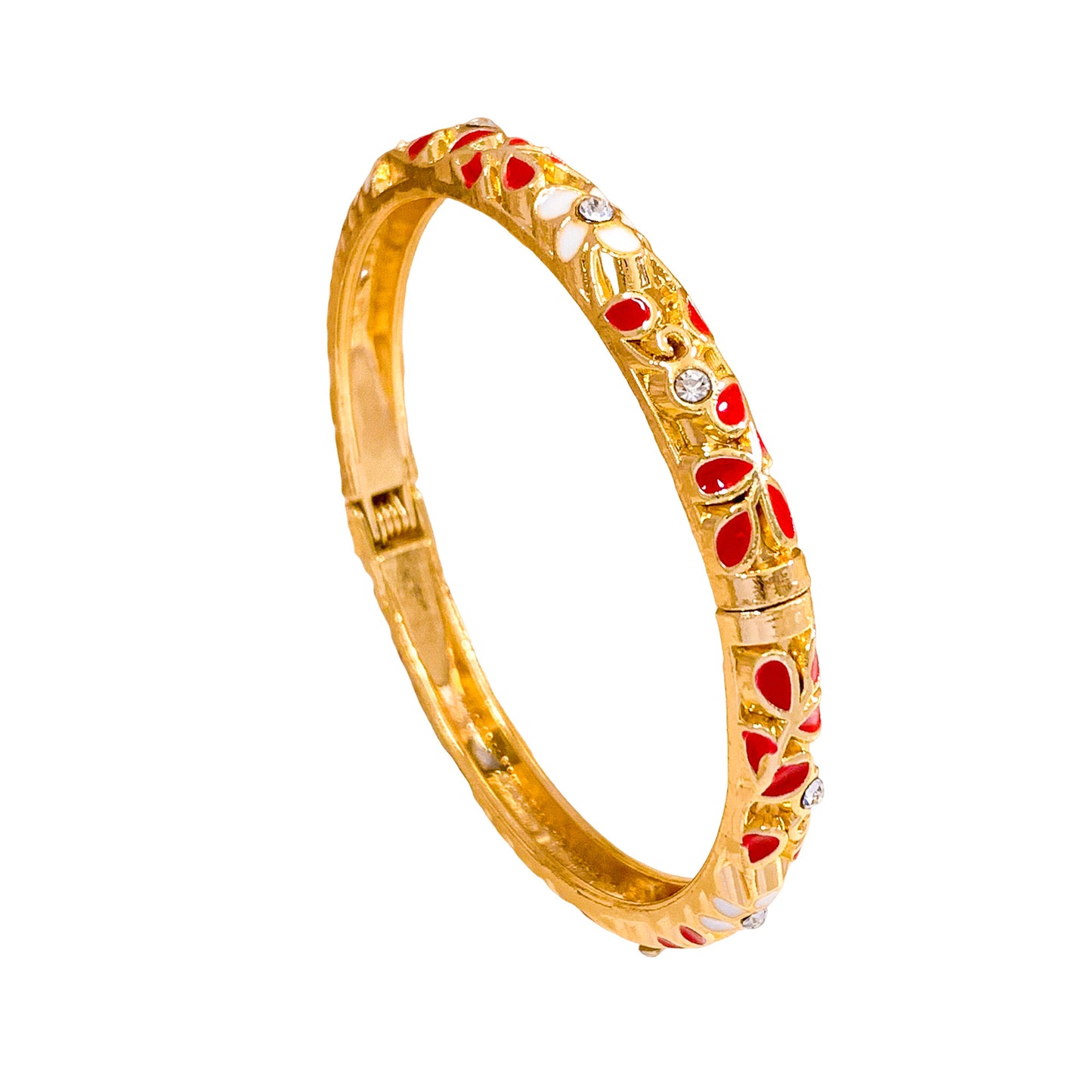 Elegant Floral Enamel Cubic Zirconia Inlaid Alloy Bangle Bracelet