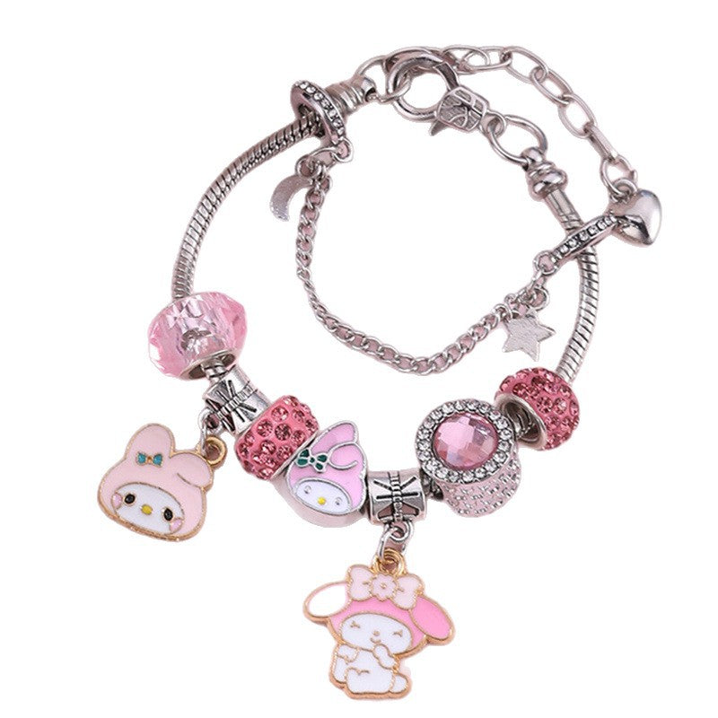 Braccialetto artigianale in resina a forma di stella per bambini, ispirato al tema principesco, con perline di cristallo bianche