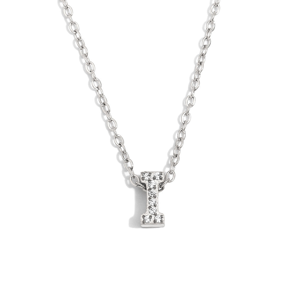 Minimalist Fashion Letter Pendant Necklace for Women Stainless Steel with 18K Gold Plating and Rhinestone Inlay