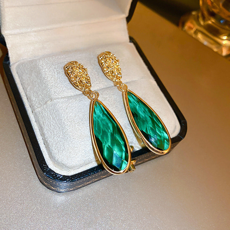 Vintage Green Rhinestone Butterfly Pearl Earrings with Stainless Steel Posts for Women