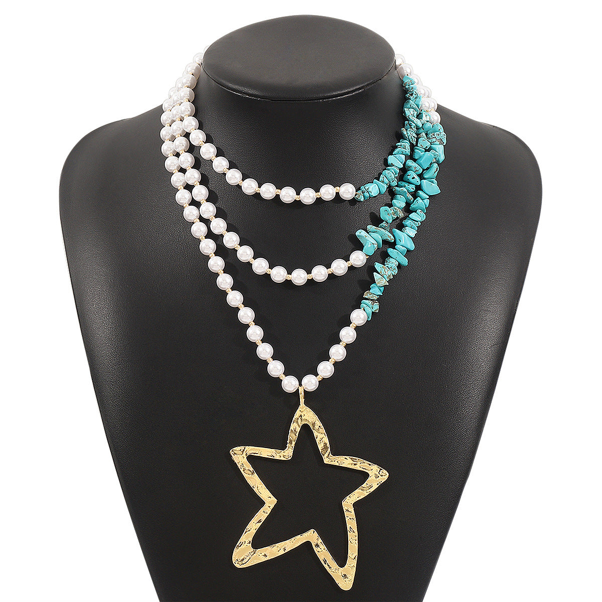 Collar con colgante de estrella de mar y concha personalizado para mujer con colgante de aleación de forma geométrica, acabado galvanizado, estilo playero, joyería minimalista