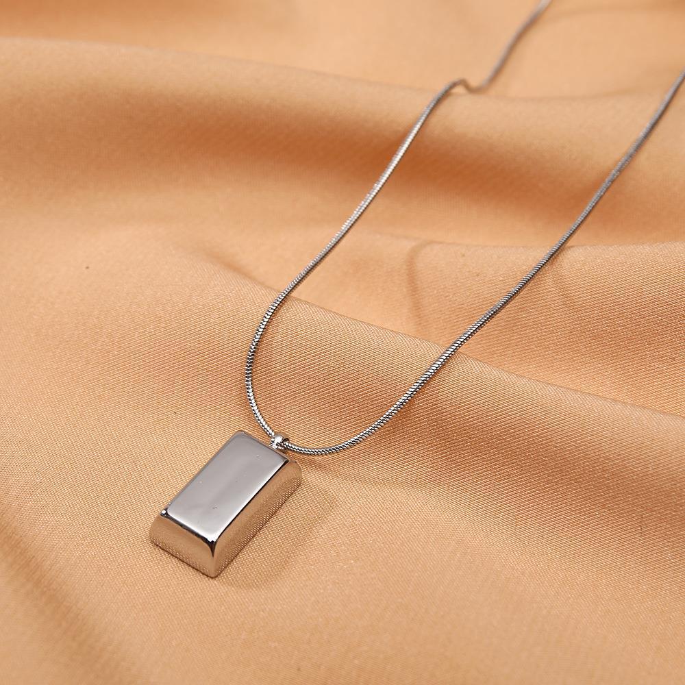 Minimalist 18K Gold Plated Titanium Steel Geometric Square Brick Pendant Necklace with Snake Chain for Women