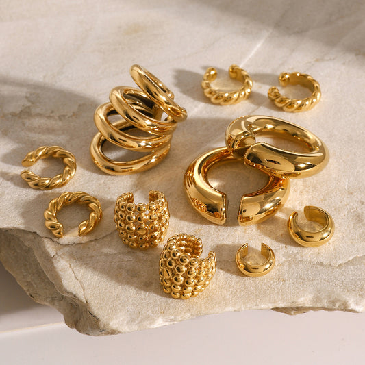 Orecchini a Clip Minimalisti Geometrici in Acciaio Inossidabile Placcati Oro 18K da Donna