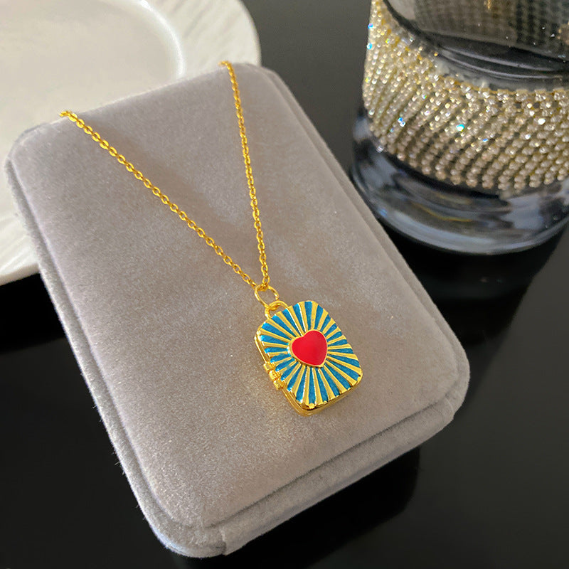 Vintage Drip Oil Floral Heart Oval Pendant Gold Plated Brass Necklace for Women