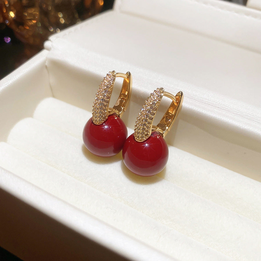 Elegant Vintage-Style Resin Stud Earrings with Cubic Zirconia Accents Round Geometric Design for Women