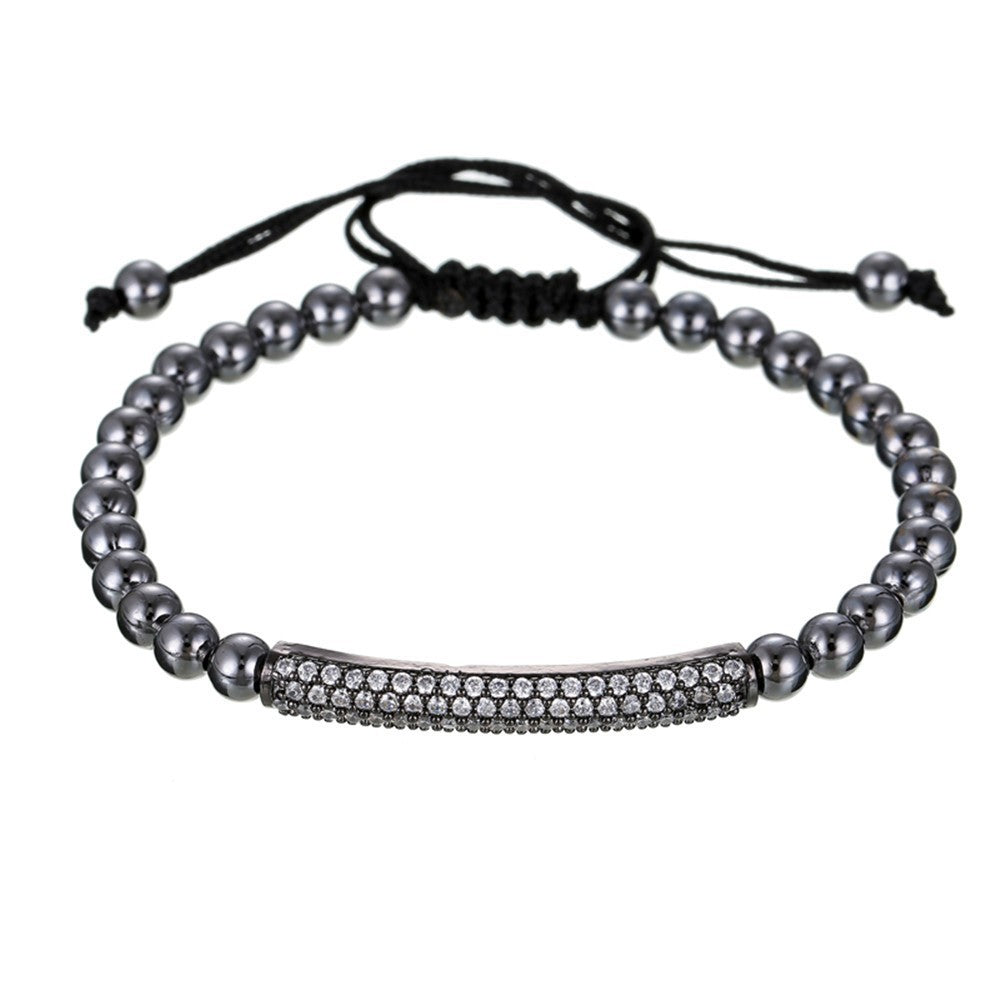 Minimalist Geometric Brass Beaded Cubic Zirconia Wheel Bracelet Unisex