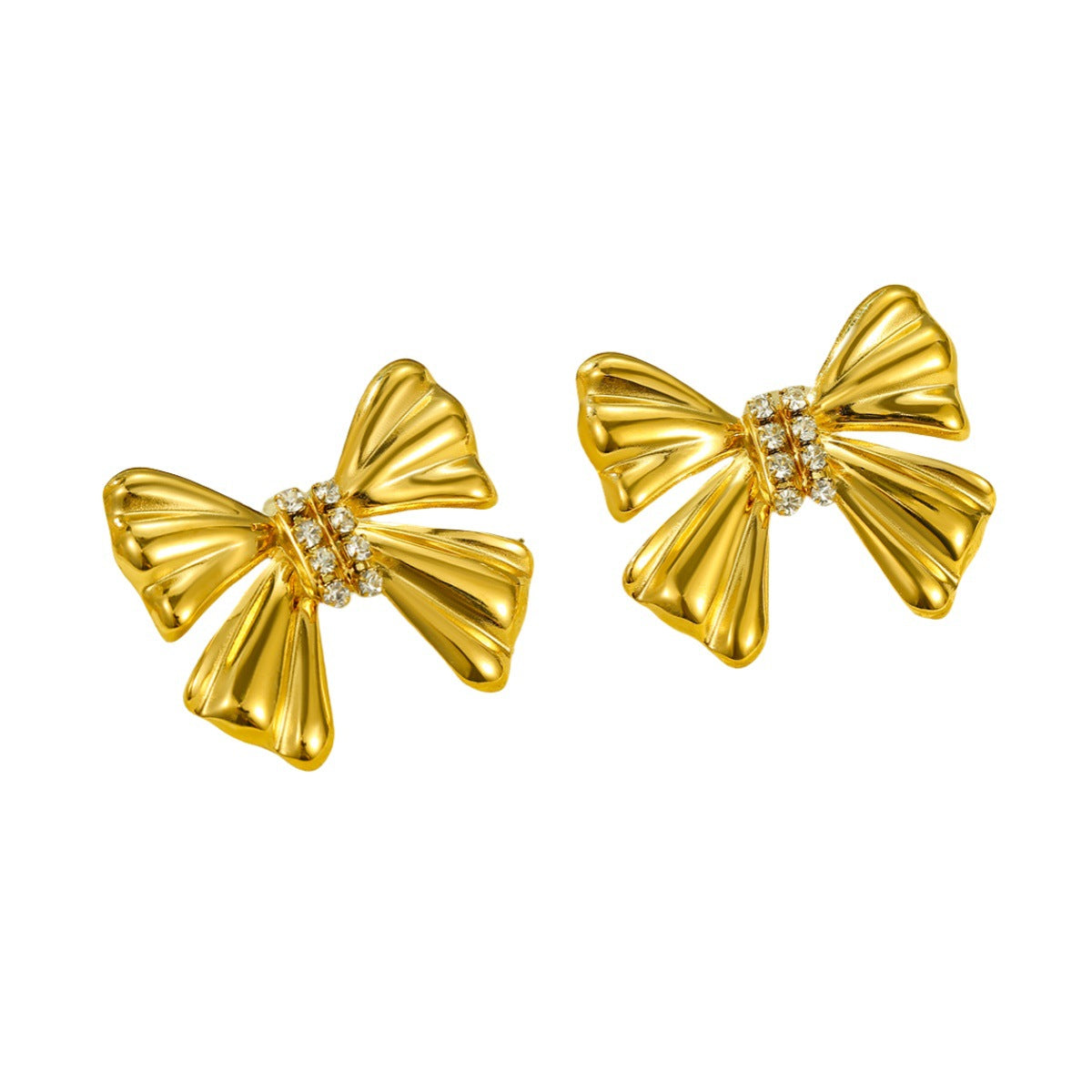 Pendientes de tuerca minimalistas de acero inoxidable con forma de lazo e incrustaciones de circonita para mujer