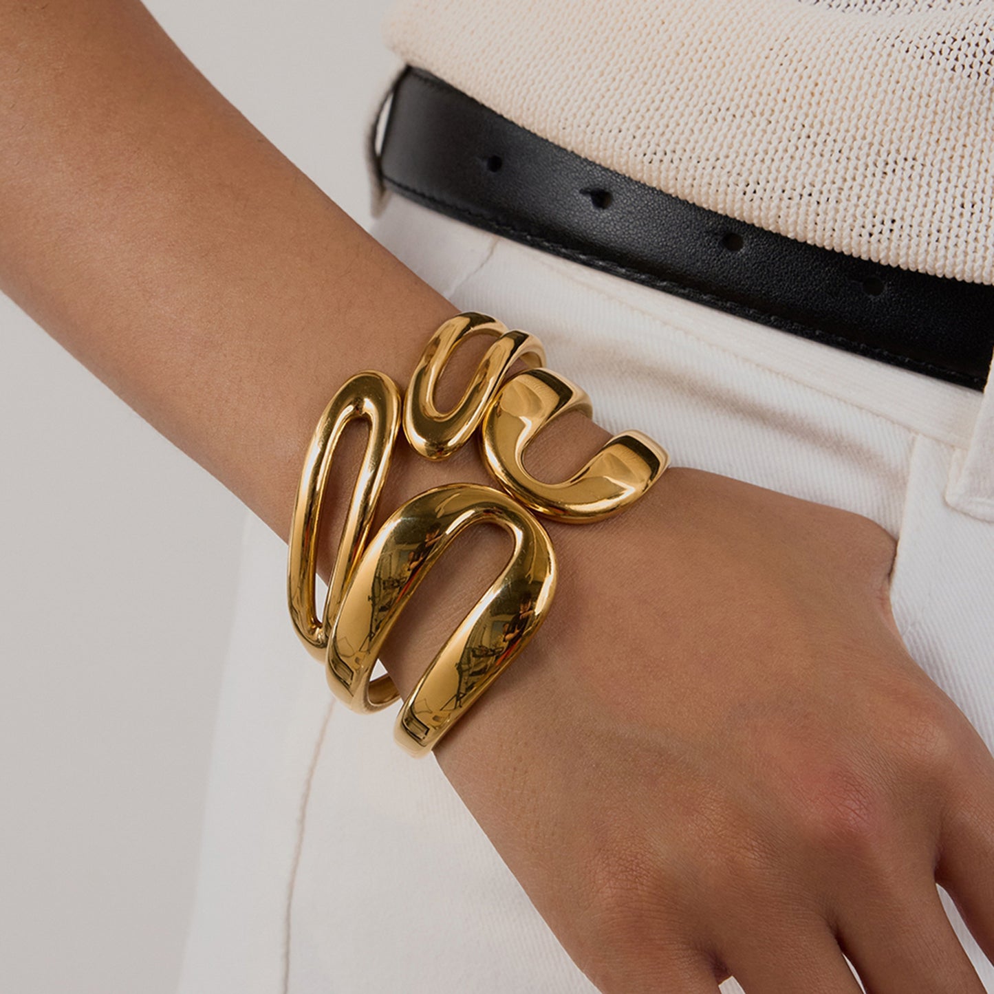 Geometric Stainless Steel Plated Open Cuff Bracelet