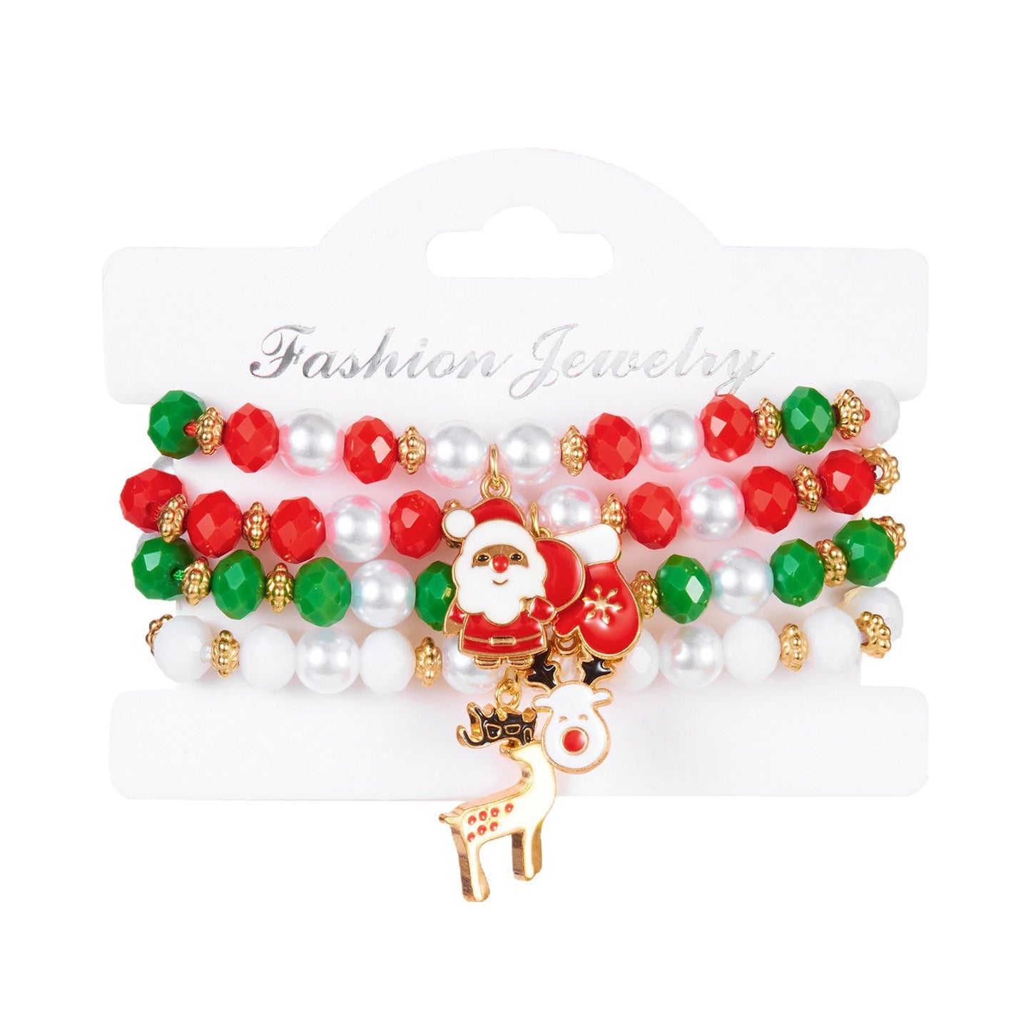 Colorful Woven Christmas Santa Claus Reindeer Glove Soft Pottery Charm Bracelet Set for Women