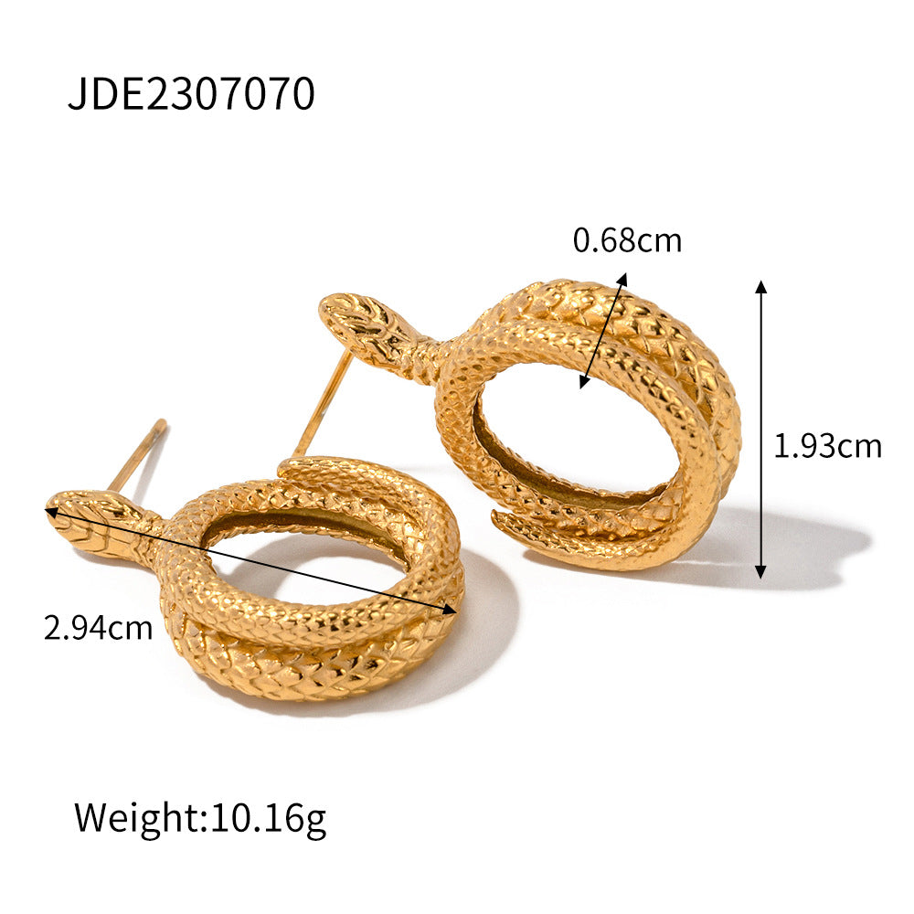 Trendy Geometric Snake Design 18K Gold Plated Stainless Steel Earrings for Women