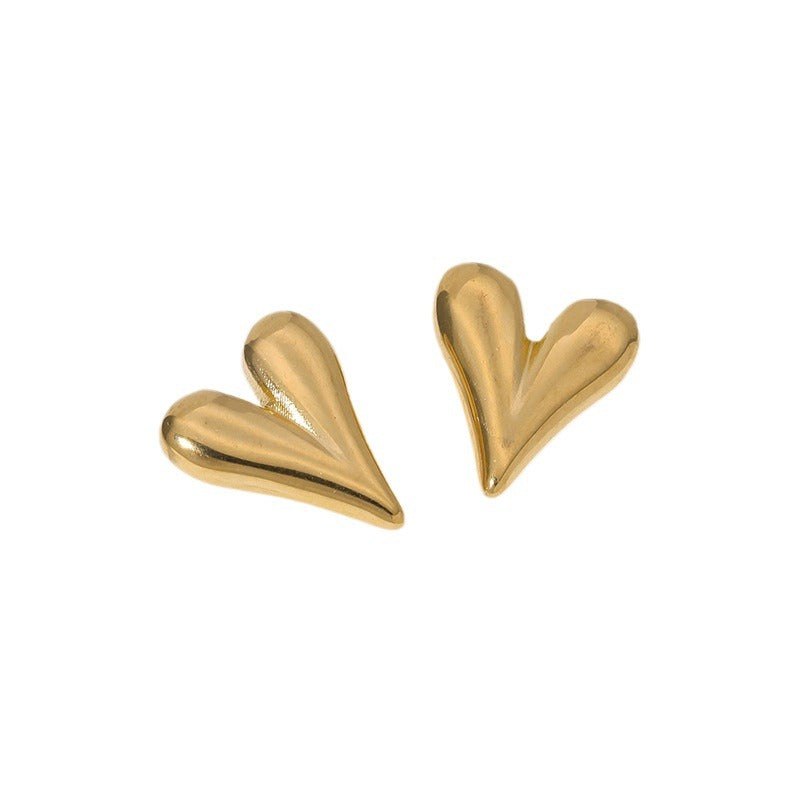 Pendientes Minimalistas de Acero de Titanio con Forma de Corazón Bañados en Oro de 18K para Mujer, Pendientes Elegantes de Moda