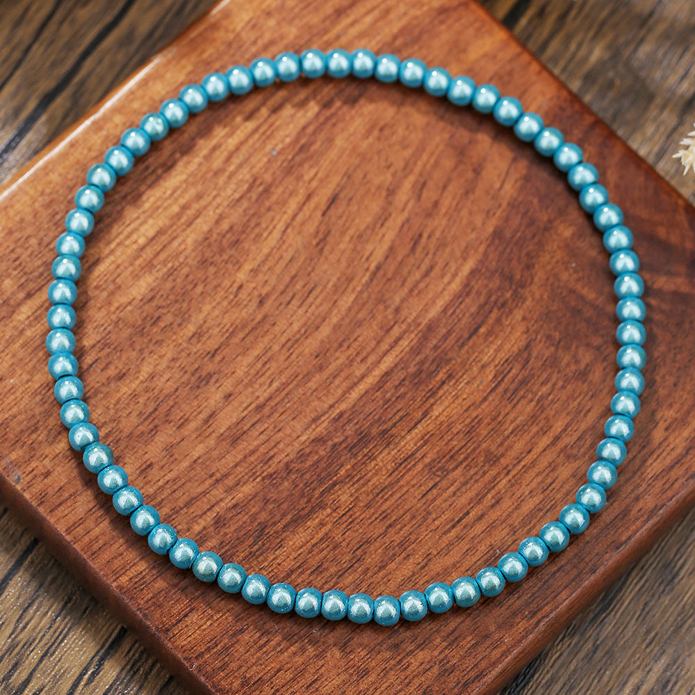 Minimalist Geometric Iridescent Beaded Anklet for Women