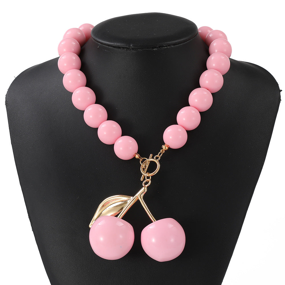 Personalized Cherry Pendant Acrylic Bead Necklace for Women