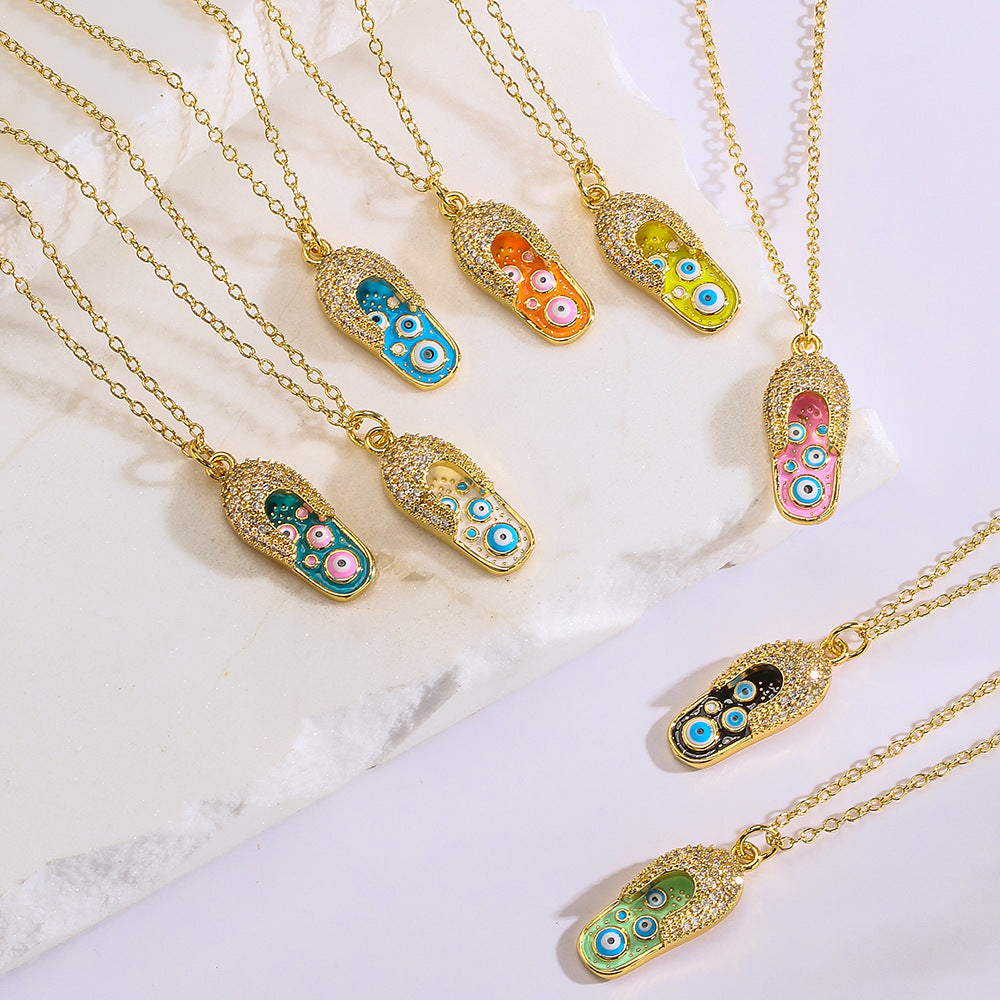 Fashionable Geometric Resin-Epoxy Eye Pendant Necklace in Copper with 18K Gold Plating