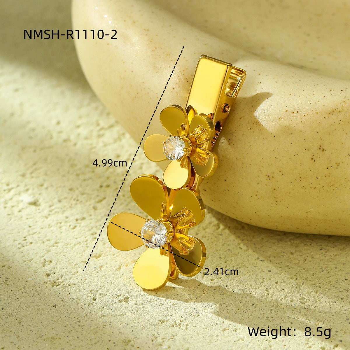 Elegante fermaglio per capelli da donna a forma di petalo, in acciaio inossidabile con intarsio in zircone, stile ufficio minimalista