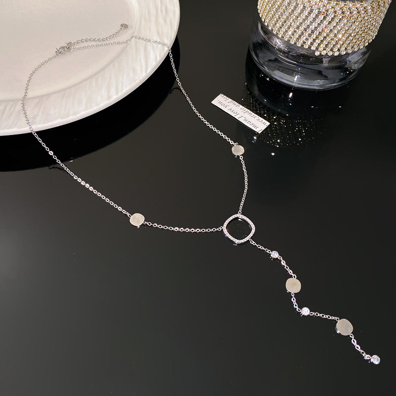 Geometric Rhinestone Inlaid Gold Plated Titanium Steel Necklace for Unisex