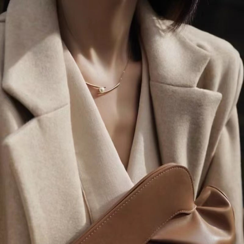 Minimalist Cross Pearl Titanium Steel Animal Pendant Necklace for Women